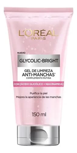 L'oréal Paris Glycolic Bright Gel De Limpieza Profunda Anti Manchas, Con Ácido Glicólico Y Niacinamida, Reduce Y Previene Todo Tipo De Manchas, 150 Ml. Todo Tipo De Piel Día/noche