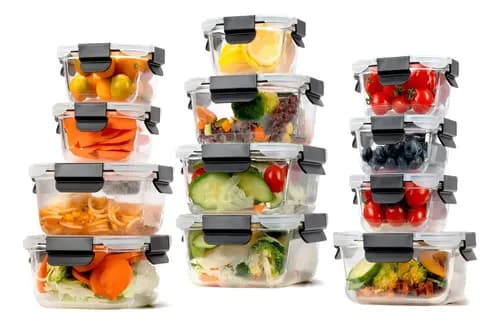 Contenedor Toper Easyware, Juego 12 Recipientes De Vidrio 24 Pz Hermeticos A Prueba De Fugas, Para Alimentos, Cocina,... 12 Recipientes - 24 Piezas - Vidrio