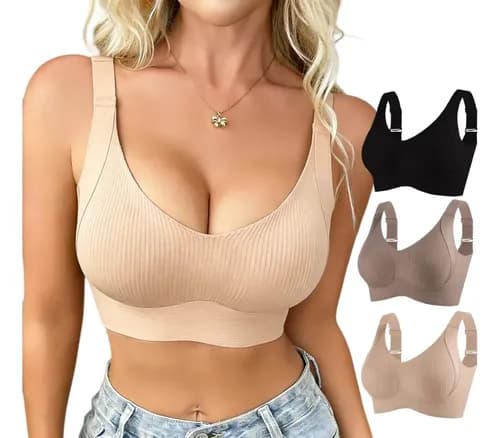 3 Paquete De Brasier Push Up Color Sujetador Sin Varillas Negro / Marrón Claro / Color De La Piel M