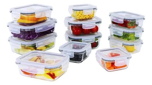 Contenedores Tóper De Vidrio Herméticos Con Tapa Juego 12 Recipientes 24 Piezas Styrka Cjc02 Gris