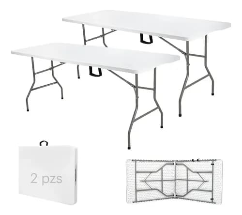 Mesa Plegable De Plastico Portatil De Jardin Tipo Portafolio Ideal Para Exterior E Interior Fiestas Y Eventos Al Aire Libre 180 Cm Blanco