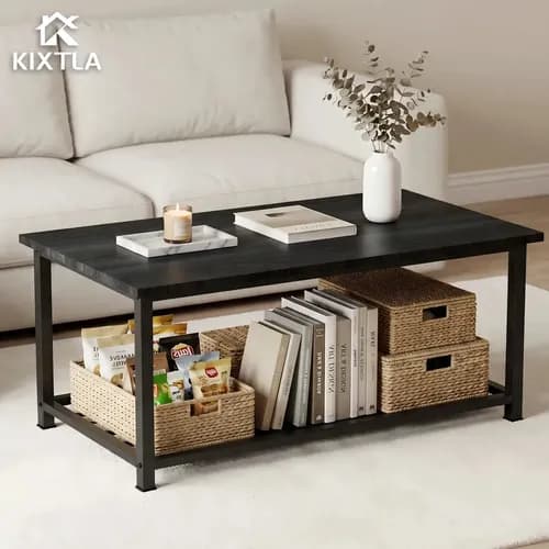 Mesa De Centro Moderna KIXTLA Minimalista De Madera Mueble，Ideal para sala, dormitorio, cafeterías y otros espacios，90×48×40cm Negro
